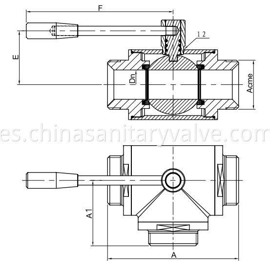 3A Sanitary Three Way Ball Valve Male End